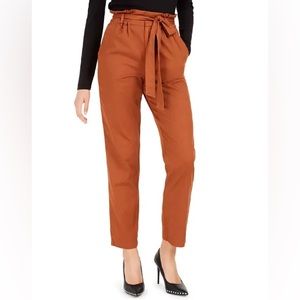 Bar III Becca Gingerbread paper bag pants brown tan tie waist tulip XS brand new